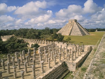 View of Temple of the 1000 Columns with the Pyramid of Kuculcan by Mayan